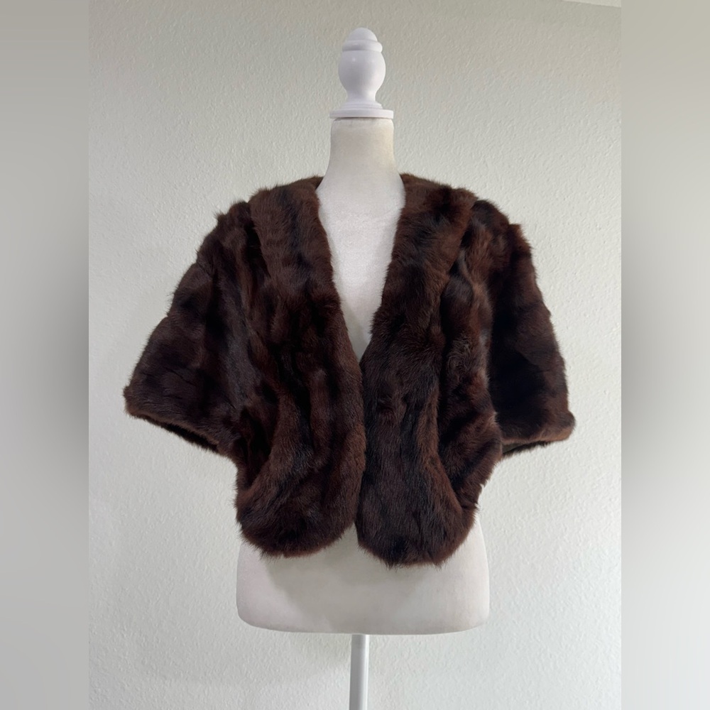 50s Real Mink Fur Cape Shawl Mahogany Brown Lipman’s Lined With Pockets OS‎